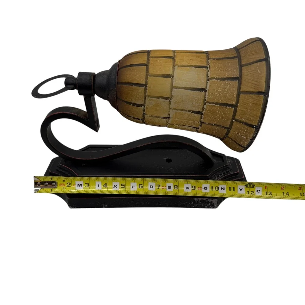 Vintage Mosaic Glass Wall Sconce Amber Shade Bronze Scroll Light Tested Working